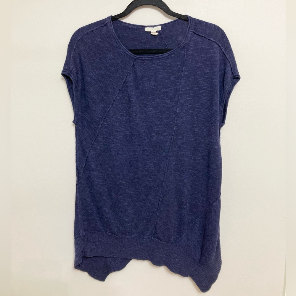 Eileen Fisher Linen Cotton Blend Knit Lagenlook Top in Navy Blue - Size M